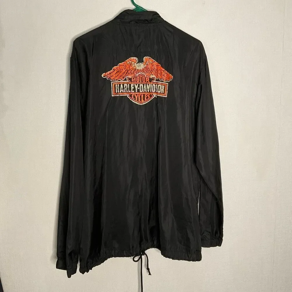 Harley Davidson Winged Graphic Men's‎ XL Black Nylon Windbreaker Rain Jacket